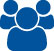 Blue icon of one large human figure and two smaller versions behind and on either side